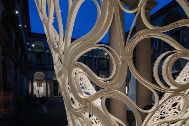 Thallus by Zaha Hadid Architects, White in the City at Milan, White in the City Brera, White in the City Zaha Hadid Architects, Zaha Hadid at Milan Design Week, robot assisted architecture
