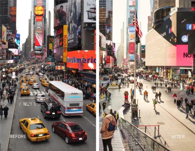 Times Square Redesign by Snohetta, Times Square reconstruction, Times Square benches, Times Square public space transformation, Times Square redevelopment, Times Square official opening