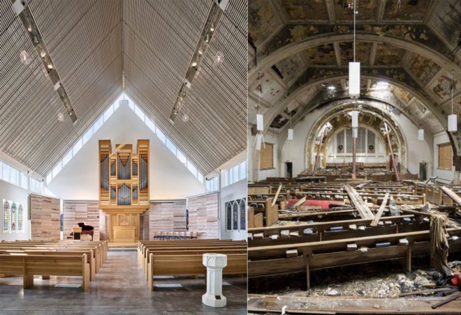 Westport Presbyterian Church restoration, Westport Presbyterian Church in Kansas City, Westport Presbyterian Church renovation by BNIM, Westport Presbyterian Church fire, Westport Presbyterian Church Kansas City AIA award, renovated church architecture,