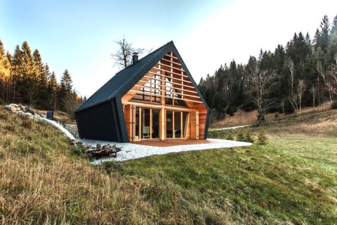 Wooden House by studio PIKAPLUS, wooden home, compact timber cabin, tiny beautiful architecture, beautiful cabin design, tiny timber cabin, Slovenian cabins, contemporary cabin design,
