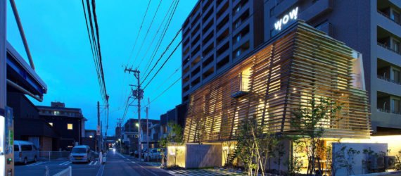 Wow! Sta., Takeru Shoji Architects, multipurpose architecture, mixed-use, wooden louvers, commercial architecture, Japan, indoor garden, suburbs, green architecture