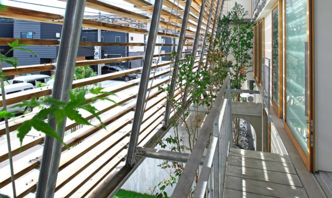 Wow! Sta., Takeru Shoji Architects, multipurpose architecture, mixed-use, wooden louvers, commercial architecture, Japan, indoor garden, suburbs, green architecture