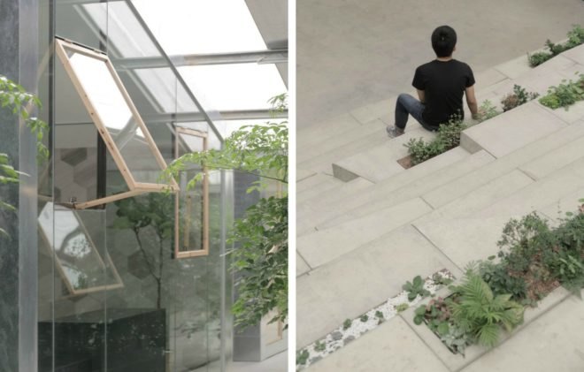 O-office Architects, work studios, plant house, green work-studio, green offices, garden office space, green work space, plants for office space, locally-sourced materials, timber and glass buildings, Guangzhou plant house, Chinese architecture, plant infused buildings, garden space, urban gardens, greenhouse, reformed greenhouse