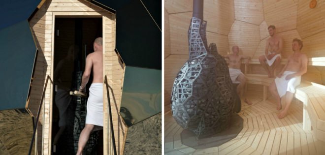 Studio Bigert & Bergström, swedish design, Kiruna sauna, mining towns sweden, Solar Egg, solar pods, solar-powered suanas, solar saunas, sweden saunas, urban design, titanium gold solar egg, LED lighting, solar panels, solar power, LED lights,