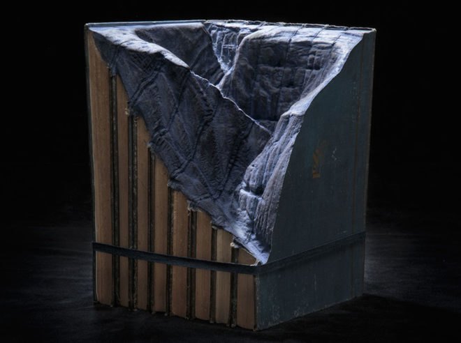 Book landscapes by Guy Laramee, repurposed book art, recycled book art, book sculptures, landscapes in books, book world art, Guy Laramée art, Guy Laramée,