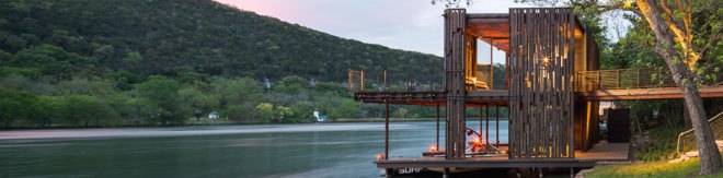 Bunny Run Boat Dock by Andersson-Wise Architects, Austin boat dock, Lake Austin boathouse, contemporary Austin boathouse, reclaimed materials in boathouse,