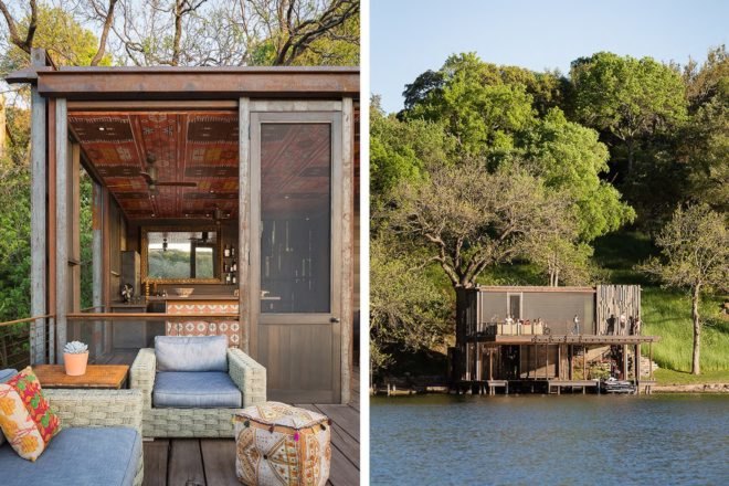 Bunny Run Boat Dock by Andersson-Wise Architects, Austin boat dock, Lake Austin boathouse, contemporary Austin boathouse, reclaimed materials in boathouse,