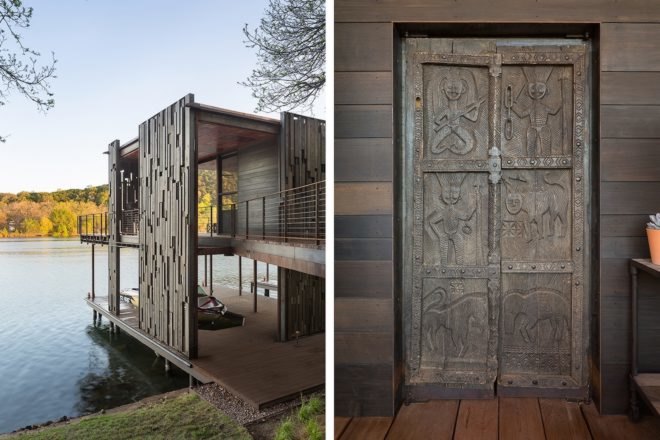Bunny Run Boat Dock by Andersson-Wise Architects, Austin boat dock, Lake Austin boathouse, contemporary Austin boathouse, reclaimed materials in boathouse,