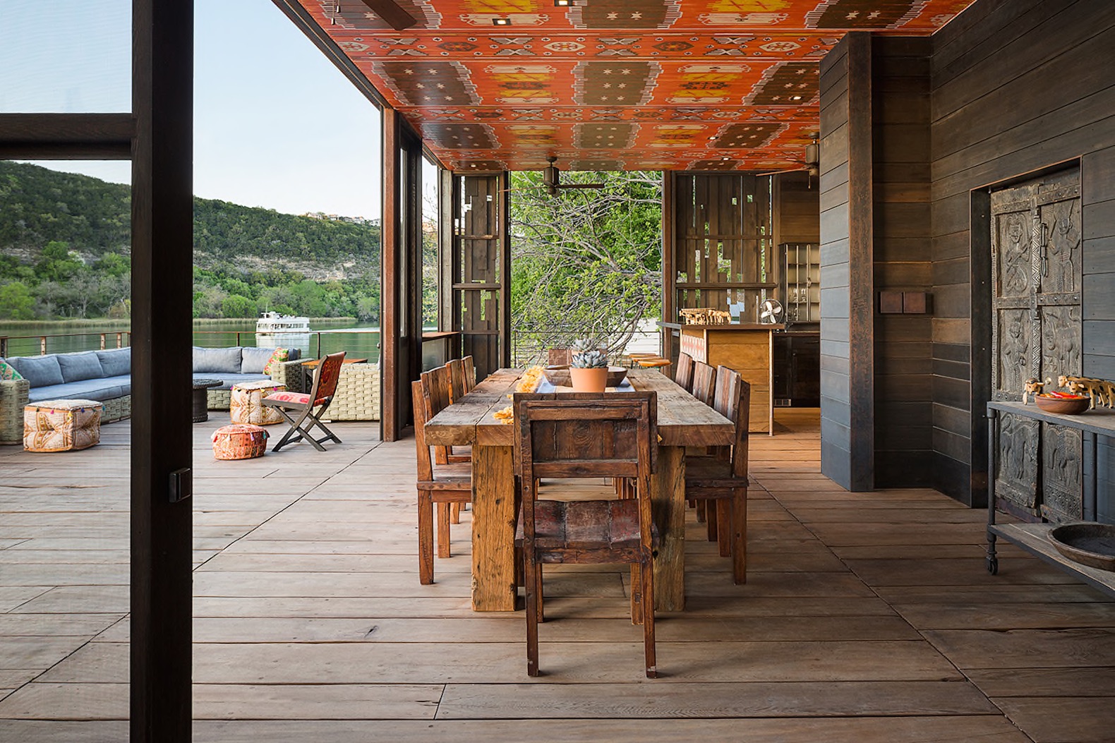 Bunny Run Boat Dock by Andersson-Wise Architects, Austin boat dock, Lake Austin boathouse, contemporary Austin boathouse, reclaimed materials in boathouse,