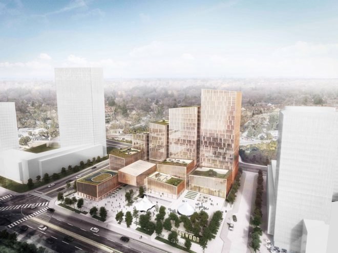 Etobicoke Civic Centre, Etobicoke Civic Centre competition, Etobicoke Civic Centre in Toronto, Etobicoke Civic Centre by Henning Larsen Architects Adamson Associates Architect PMA Landscape Architects, Toronto microclimate