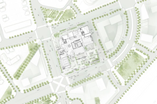 Etobicoke Civic Centre, Etobicoke Civic Centre competition, Etobicoke Civic Centre in Toronto, Etobicoke Civic Centre by Henning Larsen Architects Adamson Associates Architect PMA Landscape Architects, Toronto microclimate