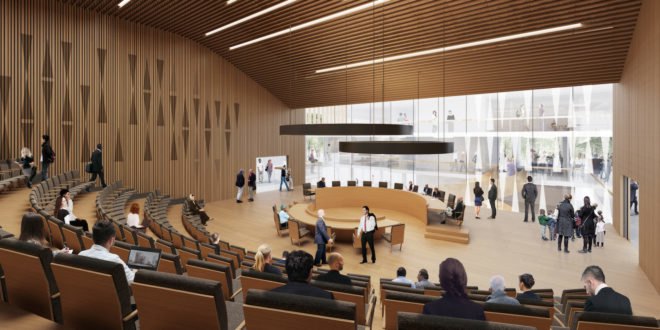 Etobicoke Civic Centre, Etobicoke Civic Centre competition, Etobicoke Civic Centre in Toronto, Etobicoke Civic Centre by Henning Larsen Architects Adamson Associates Architect PMA Landscape Architects, Toronto microclimate
