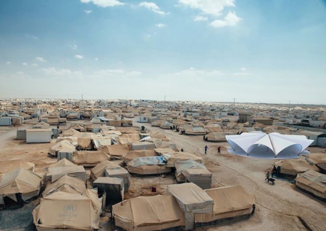 Maidan Tent, Maidan Tent design, Maidan Tent for refugees, refugee public space architecture, refugee multifunctional design, Ritsona refugee camp