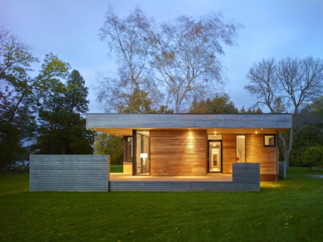 Pointe Cabin by Superkül architects, Pointe Cabin on Lake Simcoe, retreat within a retreat architecture, prefabricated cabin, factory built cabin, pre built cabin, prefabricated architecture, timber cabin in Ontario