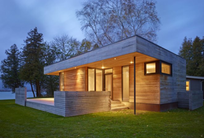 Pointe Cabin by Superkül architects, Pointe Cabin on Lake Simcoe, retreat within a retreat architecture, prefabricated cabin, factory built cabin, pre built cabin, prefabricated architecture, timber cabin in Ontario