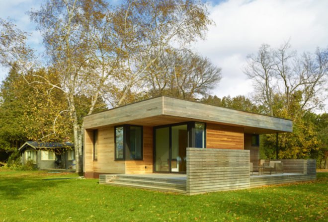Pointe Cabin by Superkül architects, Pointe Cabin on Lake Simcoe, retreat within a retreat architecture, prefabricated cabin, factory built cabin, pre built cabin, prefabricated architecture, timber cabin in Ontario