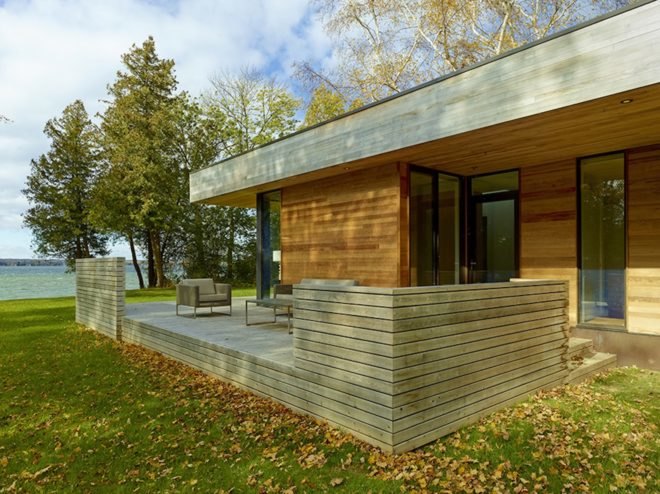 Pointe Cabin by Superkül architects, Pointe Cabin on Lake Simcoe, retreat within a retreat architecture, prefabricated cabin, factory built cabin, pre built cabin, prefabricated architecture, timber cabin in Ontario