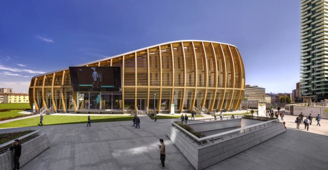 UniCredit Pavilion, aMDL Michele De Lucchi Studio, timber pavilion, Milan, pavilion, solar power, LEED Gold certification, green architecture, mixed-use building, multipurpose auditorium, public spaces, exhibition spaces