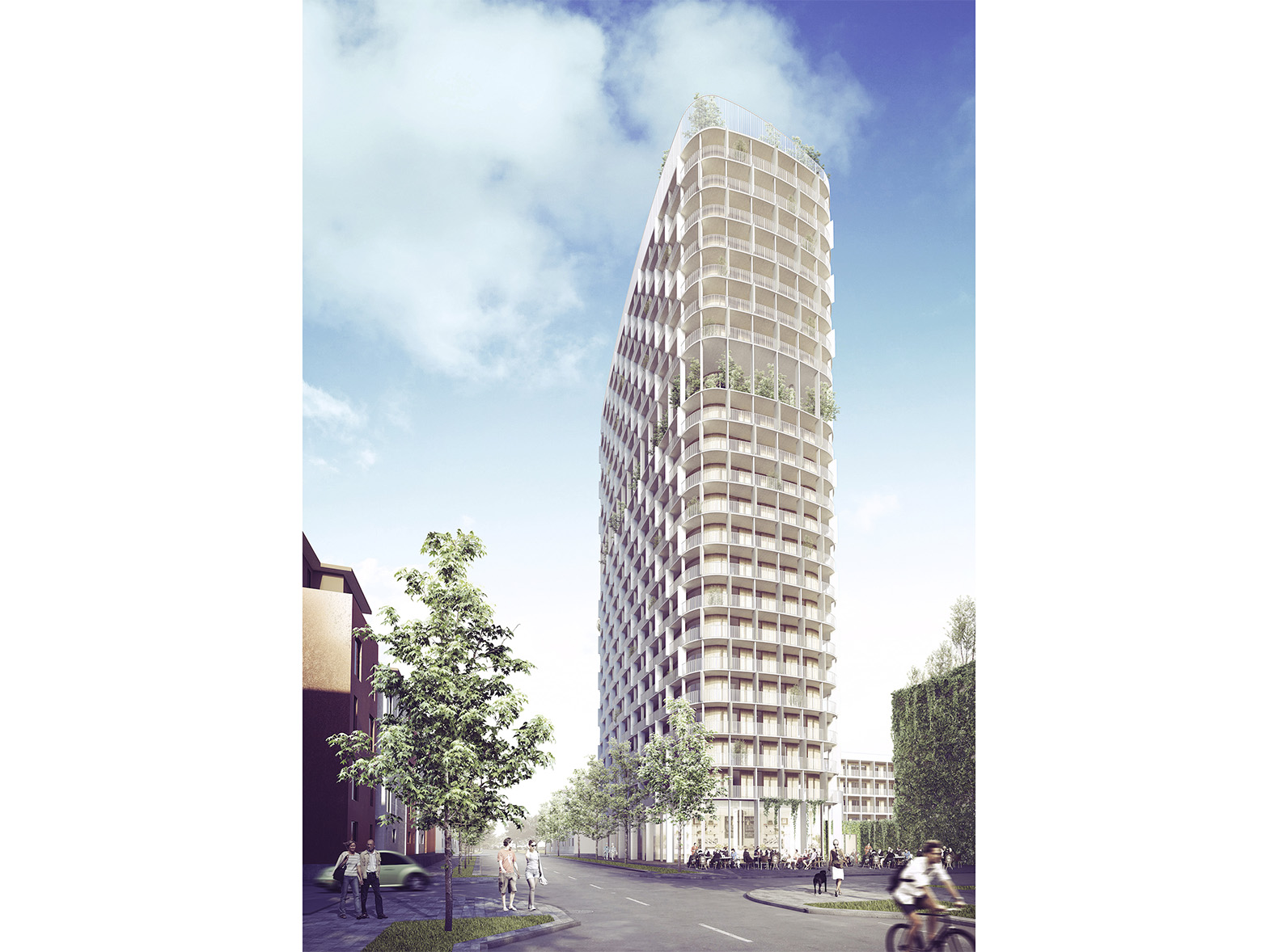 Vasteras skyscraper by CF Moller, solar powered tower, solar powered mixed-use buildings, green roofed high rises in Sweden, Swedish tall architecture, Swedish energy efficient architecture, Västerås architecture, Västerås residential tower, Riksbyggen architecture competition