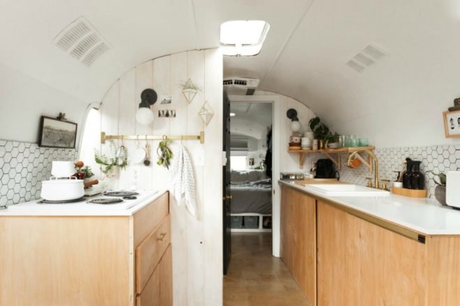 Tin Can Homestead, Vintage Airstream Renovation, 1971 Airstream Sovereign, scandinavian design, airstream renovations, airstream design, airstream homes, airstream conversions, tiny home living, tiny home design, minimalist design, small space design, space saving design techniques, renovating old campervans, camper renovation, diy camper renovation