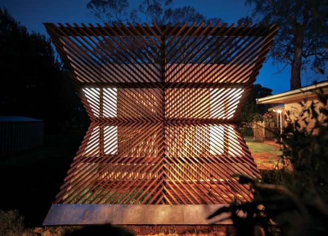 PH Architects, Nervegna Reed Architecture, Arrow Studio, art studio australia, australian architecture, art gallery design, arrow art gallery, Hanging Rock in Victoria, victoria art gallery, art studio hanging rock, timber art gallery, timber building material, green buildings, art buildings, mirrored buildings, brick veneer, garden shed, garden art gallery
