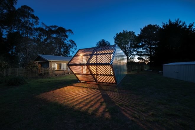 PH Architects, Nervegna Reed Architecture, Arrow Studio, art studio australia, australian architecture, art gallery design, arrow art gallery, Hanging Rock in Victoria, victoria art gallery, art studio hanging rock, timber art gallery, timber building material, green buildings, art buildings, mirrored buildings, brick veneer, garden shed, garden art gallery