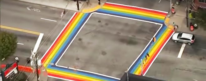 Atlanta, Atlanta Georgia, Georgia, rainbow, rainbow crosswalk, rainbow crosswalks, crosswalk, crosswalks, pride, LGBT, LGBTQ, LGBT community, LGBTQ community, Kasim Reed, art, infrastructure, urban design