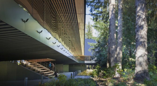 Audain Art Museum, Patkau Architects, museum, British Museum, metal facade, wooden cladding, green architecture, flooding, glass walkways, British Columbia