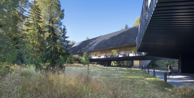 Audain Art Museum, Patkau Architects, museum, British Museum, metal facade, wooden cladding, green architecture, flooding, glass walkways, British Columbia