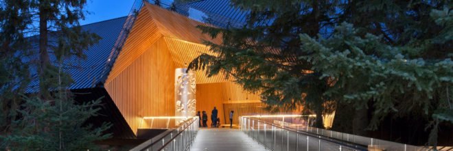 Audain Art Museum, Patkau Architects, elevated museum in British Museum, metal-clad museum