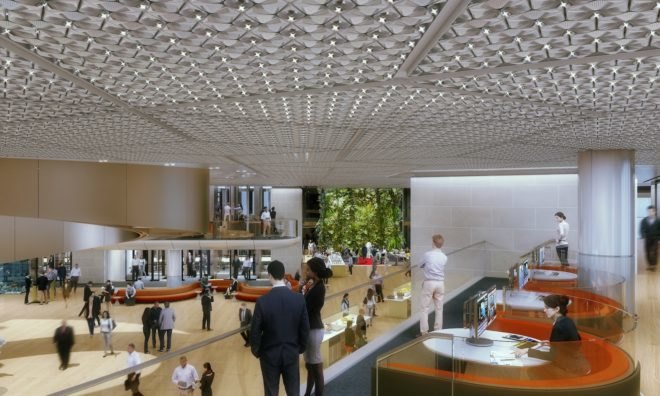 Bloomberg London headquarters by Foster + Partners, Bloomberg London headquarters, Bloomberg living green wall, sustainable office design, office architecture by Foster + Partners, collaborative workspace design,