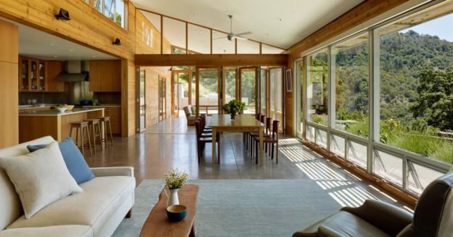 Cloverdale Residence, Turnbull Griffin Haesloop Architects, solar-powered house, California, porch, reused timber, reclaimed wood, green architecture, small footprint, solar array, solar panels, heat pump, timber cladding