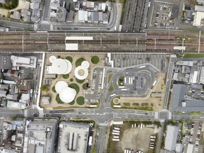 CoFuFun by Nendo, CoFuFun plaza, CoFuFun Japan, CoFuFun Tenri Station, Tenri station plaza, Cofun, ancient Japanese tombs, nendo public space, nendo design, nendo urban design, multirpurpose plaza design, precast white concrete,
