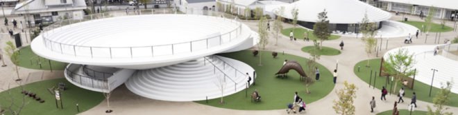CoFuFun by Nendo, CoFuFun plaza, CoFuFun Japan, CoFuFun Tenri Station, Tenri station plaza, Cofun, ancient Japanese tombs, nendo public space, nendo design, nendo urban design, multirpurpose plaza design, precast white concrete,