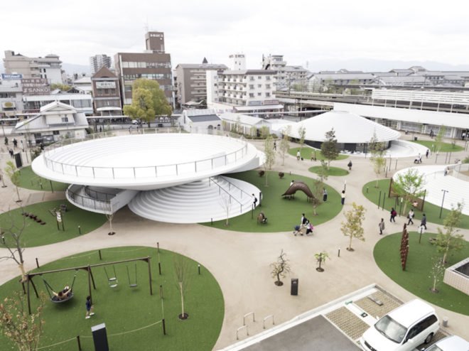 CoFuFun by Nendo, CoFuFun plaza, CoFuFun Japan, CoFuFun Tenri Station, Tenri station plaza, Cofun, ancient Japanese tombs, nendo public space, nendo design, nendo urban design, multirpurpose plaza design, precast white concrete,