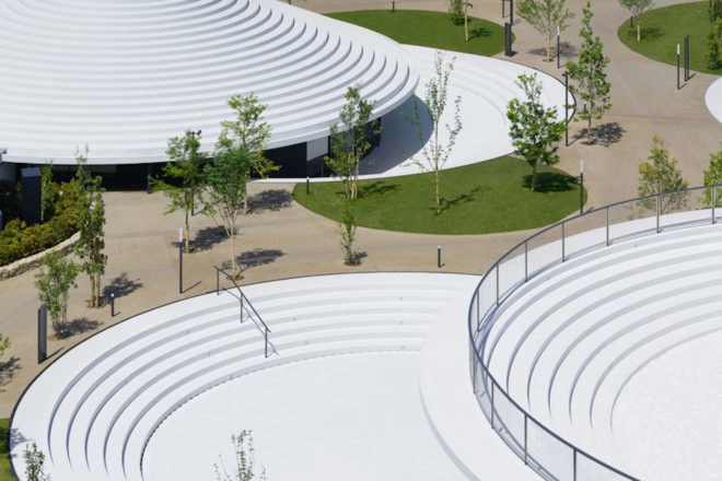 CoFuFun by Nendo, CoFuFun plaza, CoFuFun Japan, CoFuFun Tenri Station, Tenri station plaza, Cofun, ancient Japanese tombs, nendo public space, nendo design, nendo urban design, multirpurpose plaza design, precast white concrete,