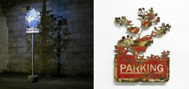 Dan Rawlings, Nature Delivers, art, van art, nature-inspired art, forest art, street sign art, urban art, vehicle art, Lost Eden festival, metal sculpture, art sculpture, metal cutting art, repurposed vans, urban artists, graffiti art,