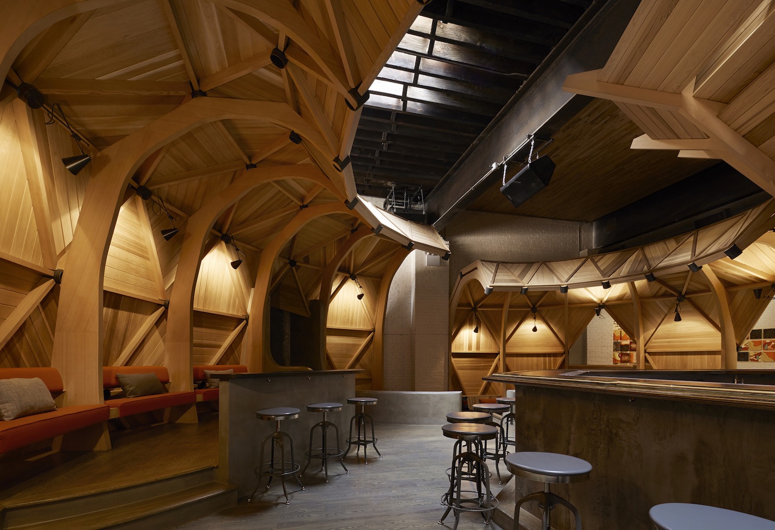 Kinfolk 94 by Berg Design Architecture, Kinfolk Williamsburg, Kinfolk 94 architecture, Kinfolk architecture, Kinfolk on Wythe Avenue, Kinfolk and Buckminster Fuller, timber geodesic dome, timber geodesic shell,