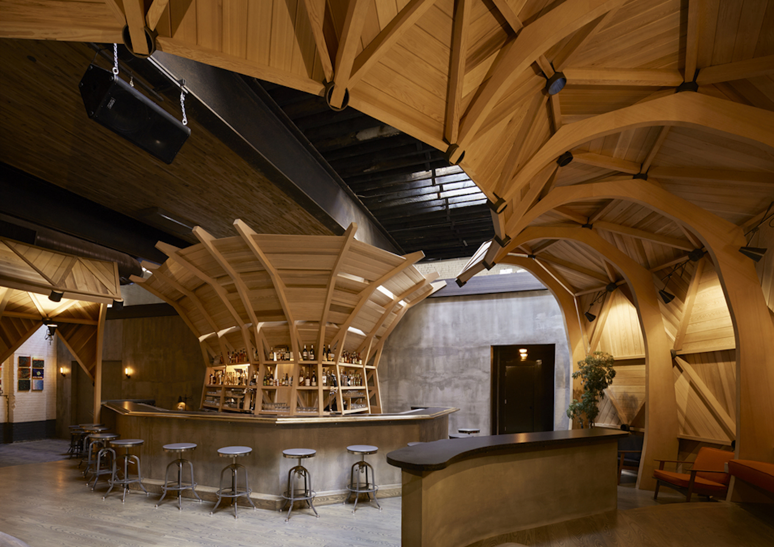 Kinfolk 94 by Berg Design Architecture, Kinfolk Williamsburg, Kinfolk 94 architecture, Kinfolk architecture, Kinfolk on Wythe Avenue, Kinfolk and Buckminster Fuller, timber geodesic dome, timber geodesic shell,