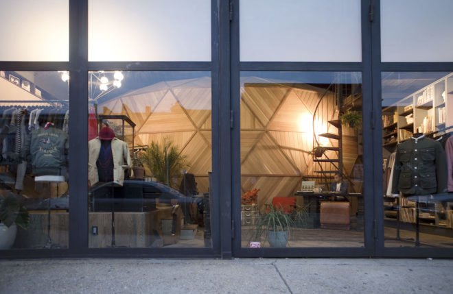 Kinfolk 94 by Berg Design Architecture, Kinfolk Williamsburg, Kinfolk 94 architecture, Kinfolk architecture, Kinfolk on Wythe Avenue, Kinfolk and Buckminster Fuller, timber geodesic dome, timber geodesic shell,