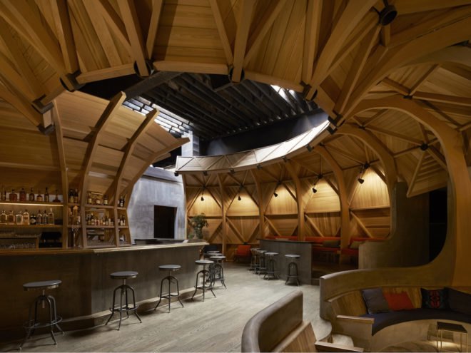Kinfolk 94 by Berg Design Architecture, Kinfolk Williamsburg, Kinfolk 94 architecture, Kinfolk architecture, Kinfolk on Wythe Avenue, Kinfolk and Buckminster Fuller, timber geodesic dome, timber geodesic shell,
