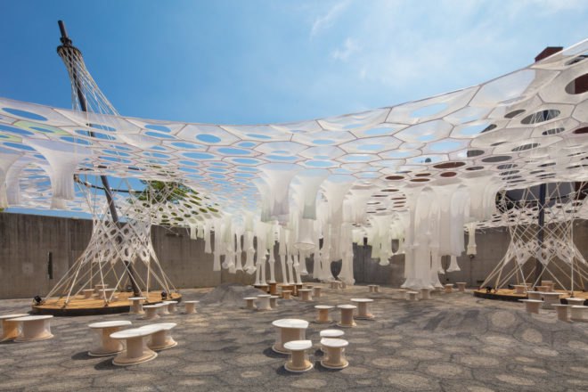 Lumen by Jenny Sabin Studio, Lumen at MoMA PS1, YAP 2017 winner, Warm Up installation MoMA, MOMA Warm Up, Lumen YAP 2017, Young Architects Program MoMA, MoMA PS1 summer installation, Lumen in NYC, Lumen canopy, Lumen art,