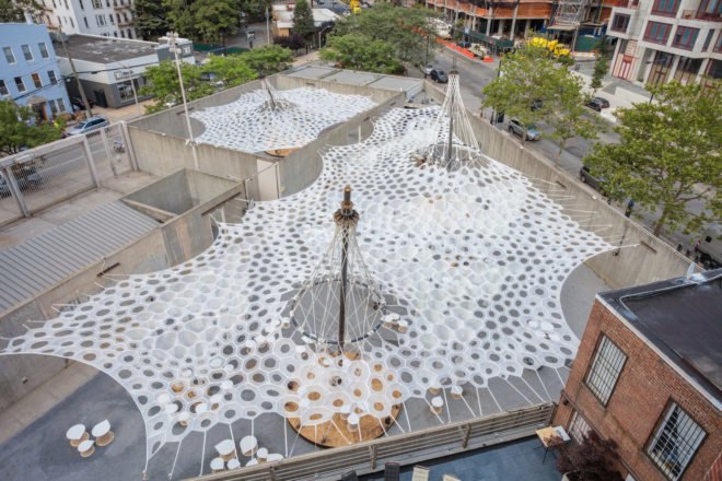 Lumen by Jenny Sabin Studio, Lumen at MoMA PS1, YAP 2017 winner, Warm Up installation MoMA, MOMA Warm Up, Lumen YAP 2017, Young Architects Program MoMA, MoMA PS1 summer installation, Lumen in NYC, Lumen canopy, Lumen art,