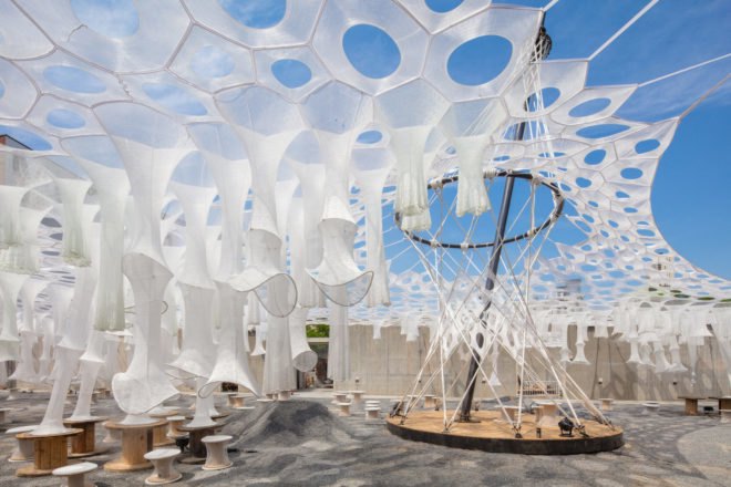Lumen by Jenny Sabin Studio, Lumen at MoMA PS1, YAP 2017 winner, Warm Up installation MoMA, MOMA Warm Up, Lumen YAP 2017, Young Architects Program MoMA, MoMA PS1 summer installation, Lumen in NYC, Lumen canopy, Lumen art,