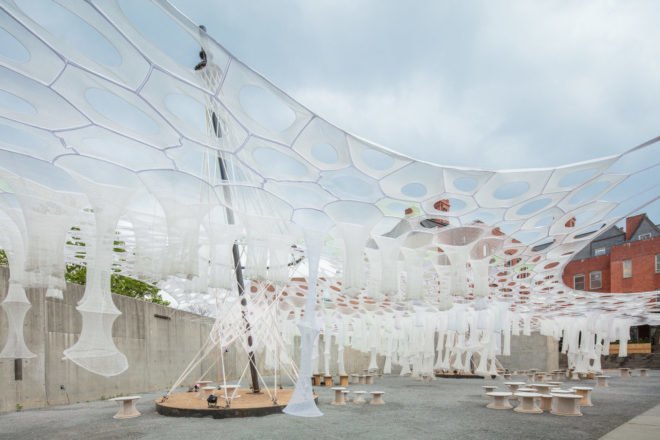 Lumen by Jenny Sabin Studio, Lumen at MoMA PS1, YAP 2017 winner, Warm Up installation MoMA, MOMA Warm Up, Lumen YAP 2017, Young Architects Program MoMA, MoMA PS1 summer installation, Lumen in NYC, Lumen canopy, Lumen art,