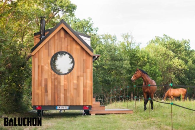 Ostara by Baluchon, Baluchon tiny house builder, France tiny house, Toulouse tiny house, French style tiny house, rustic tiny house, Ostara tiny house, tiny house on horse farm,