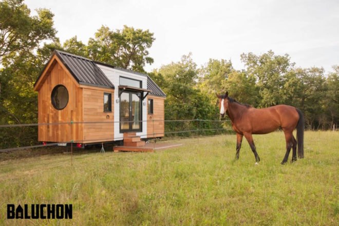 Ostara by Baluchon, Baluchon tiny house builder, France tiny house, Toulouse tiny house, French style tiny house, rustic tiny house, Ostara tiny house, tiny house on horse farm,