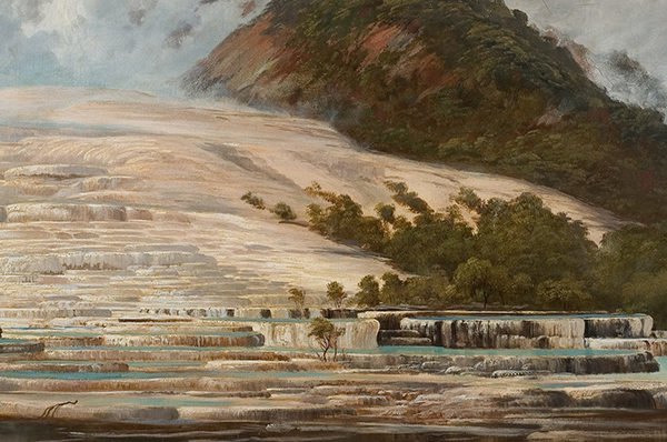 Pink and White Terraces, Lake Rotomahana, New Zealand, natural wonder, natural wonders, eighth natural wonder of the world, nature, environment, cartography, volcano, volcanic eruption, Mount Tarawera