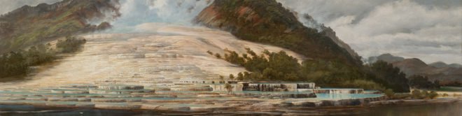 Pink and White Terraces, Lake Rotomahana, New Zealand, natural wonder, natural wonders, eighth natural wonder of the world, nature, environment, cartography, volcano, volcanic eruption, Mount Tarawera