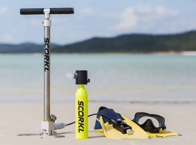 Scorkl, scuba, scuba dive, scuba diving, snorkel, snorkeling, breathing, breathing device, underwater, underwater breathing, swim, swimming, ocean, design